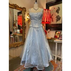 vintage 1990s ice blue prom dress corset top chiffon skirt s/m 90s formal 27